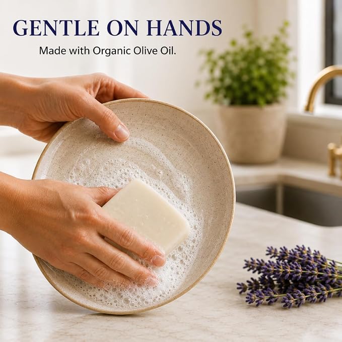 KELEBS 7 Dish Soap Bars | Lavender Essential Oil Formula | Natural & Organic Ingredients | Gentle on Hands | For Plant-Based Kitchens & Light Dishwashing | Biodegradable | No Overpour | Value Pack
