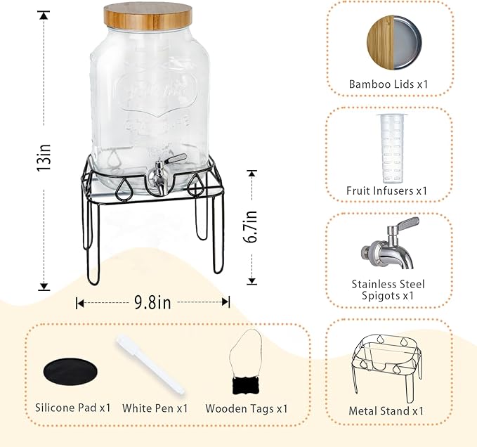 2 Gallon Glass Drink Dispenser - Image 2