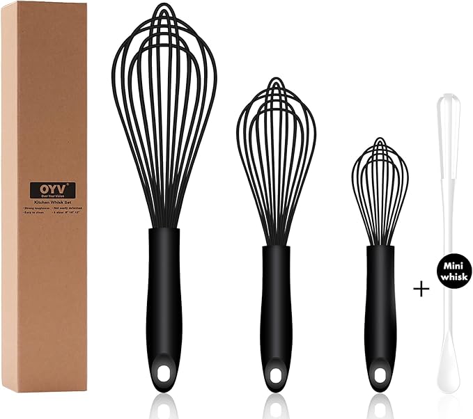 OYV Dishwasher Safe Silicone Whisk, Sealed Waterproof Design Set of 3, by OYV