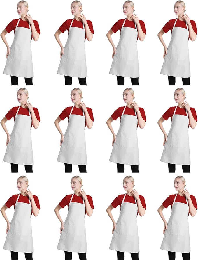 12 Pcs Bib Bulk White Aprons for Women Men Adult Girls Unisex by TSDSTORY