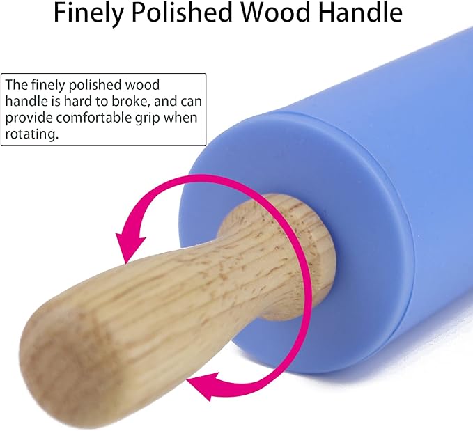 Silicone Rolling Pin for Baking Non-stick Rolling Pin Dough Roller Wooden - Image 4