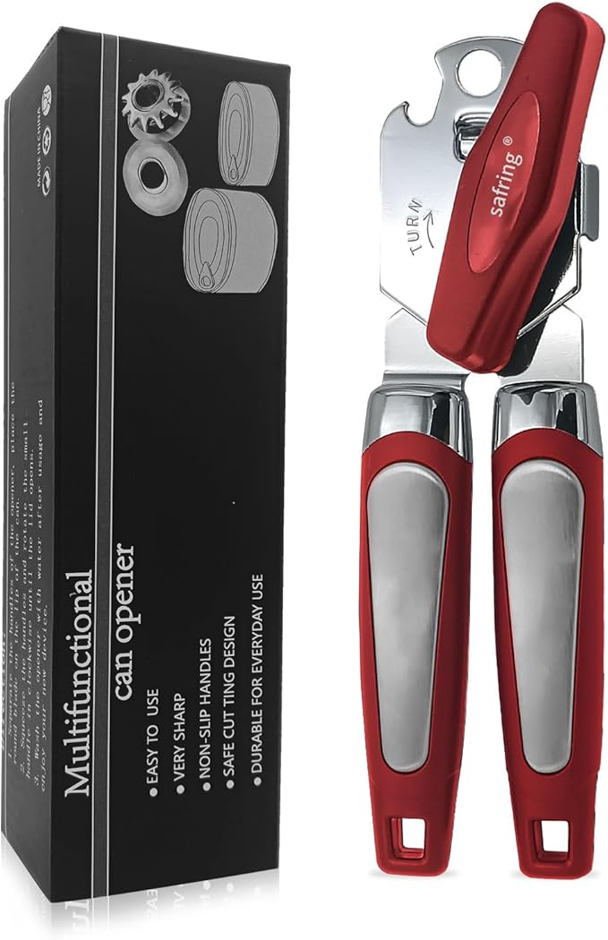 Safring Can Opener Manual, Handheld Strong Heavy Duty Stainless Steel Can Opener by Safring