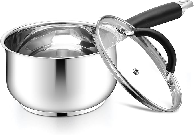E-far 2 Quart Saucepan with Lid, Tri-Ply Base Stainless Steel Small Sauce Pan by E-far