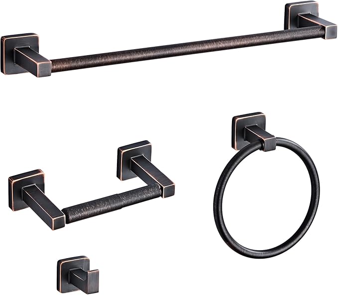 Bathroom Hardware Set 4 Pieces, Oil Rubbed Bronze Towel Bar Set Stainless Steel by bluebyrne