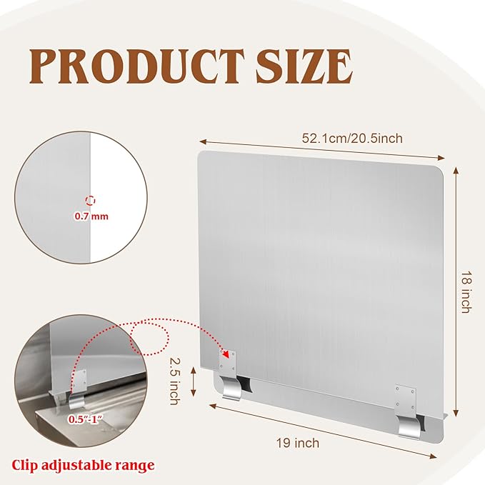 Ferraycle 2 Pack 20-1/2" W x 18" H 304 Stainless Steel Fryer Splash Guard - Image 2