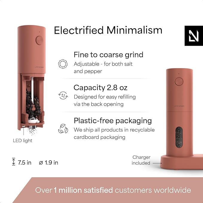 LARS NYSØM Electric Salt and Pepper Grinder Set, USB Rechargeable, Automatic - Image 4