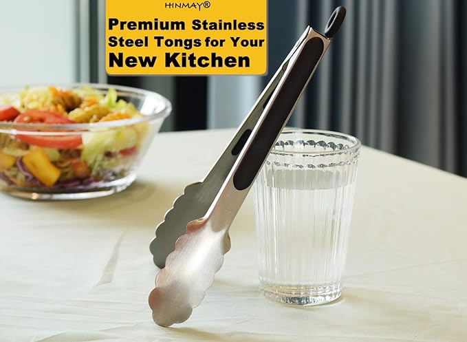 HINMAY Stainless Steel Kitchen Tongs 9-Inch Cooking Tongs - Image 6