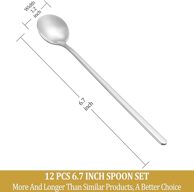 12 Pcs Teaspoons Set, 6.7 Inch Tea Spoons Long Handle, Small Teaspoons - Image 2