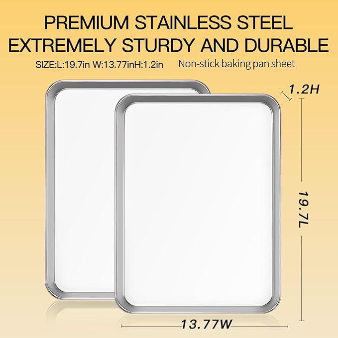 Commercial Quality Baking Sheet Pan Set, Natural Stainless Steel Cookie Sheet - Image 2