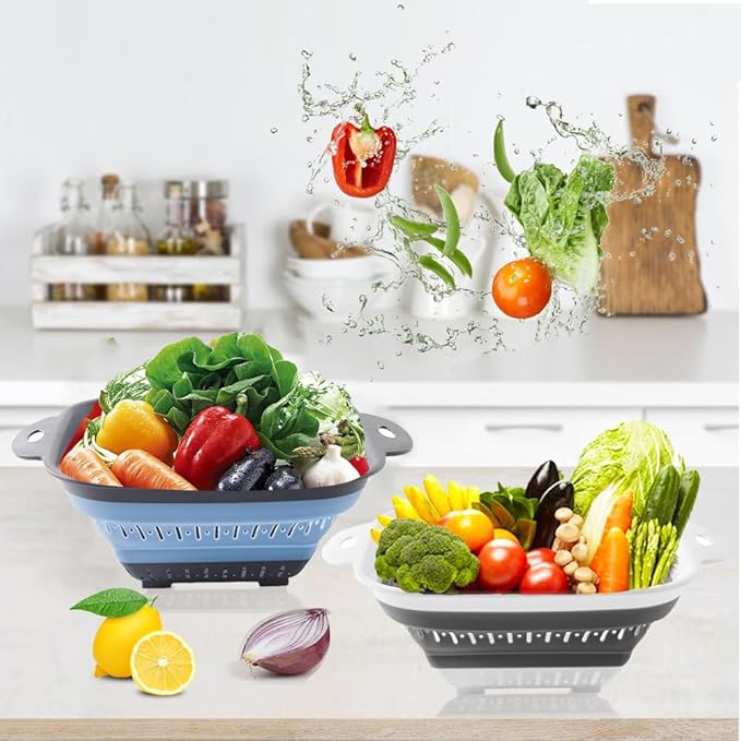Collapsible Colander Set, Square Round Triangles Silicone Kitchen Strainer - Image 6