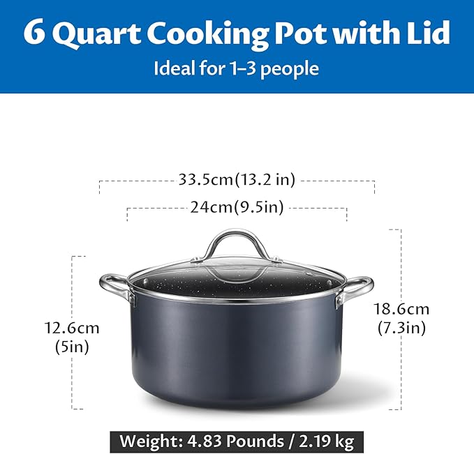 BEZIA 6 Quart Cooking Pot, Non Stick Induction Stock Pots - Image 2