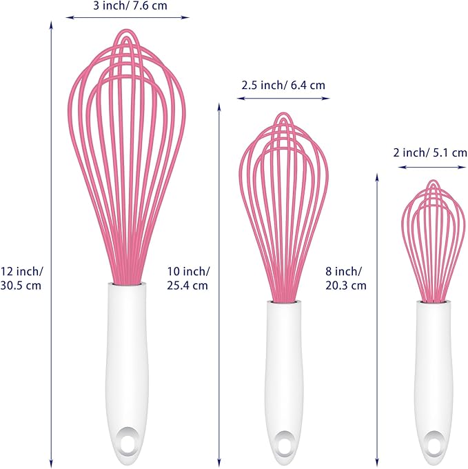 OYV Pink Silicone Whisk, Sealed Waterproof Design Set of 3, Professional - Image 6