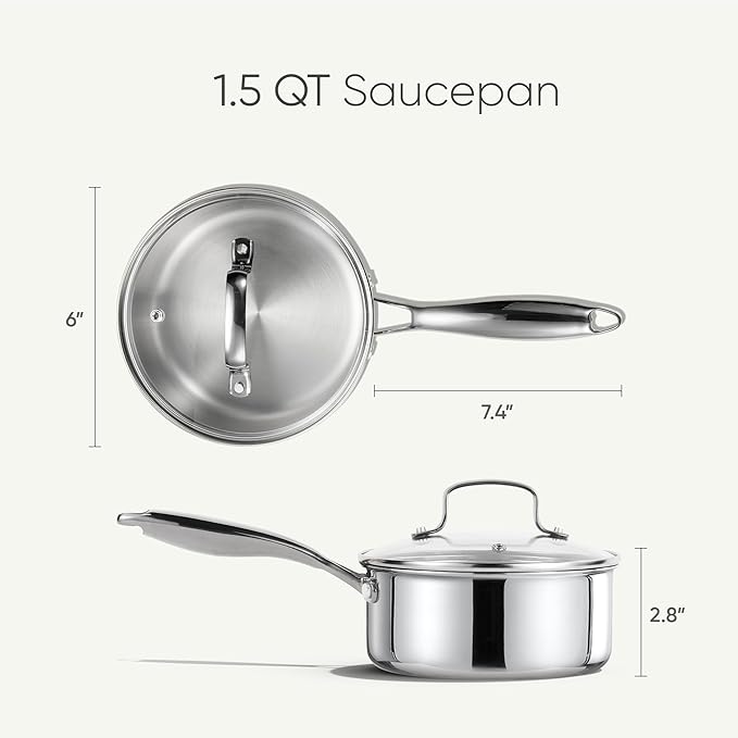 CAROTE 1.5Qt Stainless Steel Saucepan, Non-Toxic 3-Ply Stainless Steel Cookware - Image 2