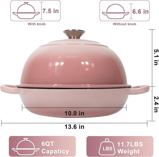 AHJ 6QT Dutch Oven For Bread Baking, Enameled Cast Iron Dutch Oven Pot - Image 2