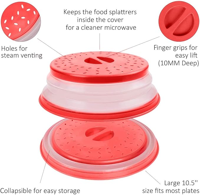 Microwave Cover for Food, Collapsible Microwave Splatter Cove, Fruit Drainer - Image 6