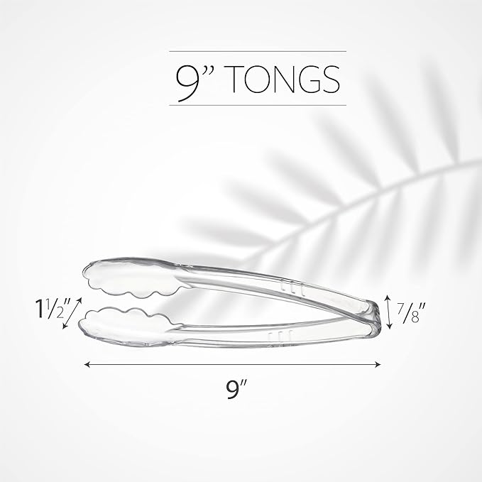 Plasticpro 9'' Serving Tongs Heavy Duty Reusable Kitchen and BBQ Clear Serving - Image 4