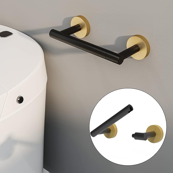 RARXTR Black and Gold Toilet Paper Holder SUS304 Stainless Steel Double Post - Image 2