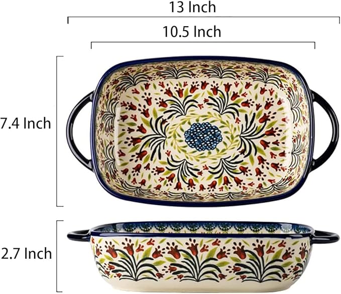 Vintage Style Tulip Flower Pattern Ceramic Bakeware Casserole Dish Baking Pan - Image 2