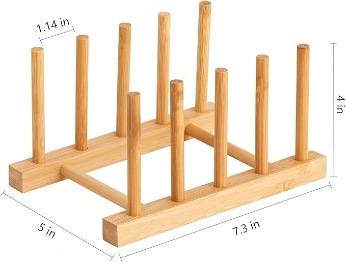 HBlife Bamboo Dish Plate Bowl Cup Book Pot Lid Cutting Board Drying Rack Stand - Image 2