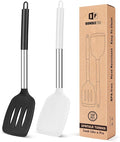 Pack of 2 Silicone Solid Turner, Non Stick Slotted Kitchen Spatulas, High Heat by BUNDLEPRO