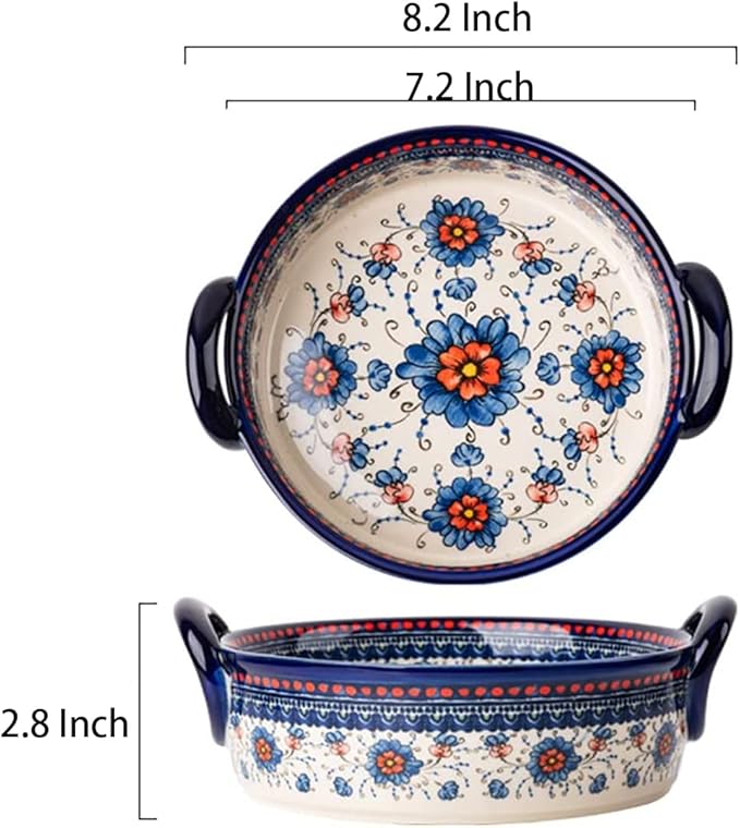 Blue and Orange Flower Vintage Style Ceramic Bakeware Casserole Lasagna Pans - Image 2