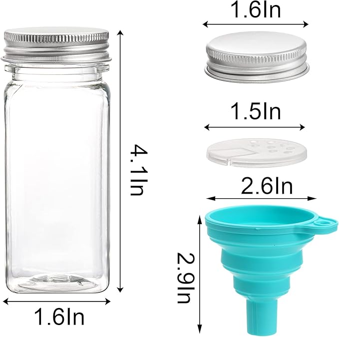 WUWEOT 24 Pack Plastic Spice Jars, 4 oz Spice Bottle Square Seasoning Containers - Image 2