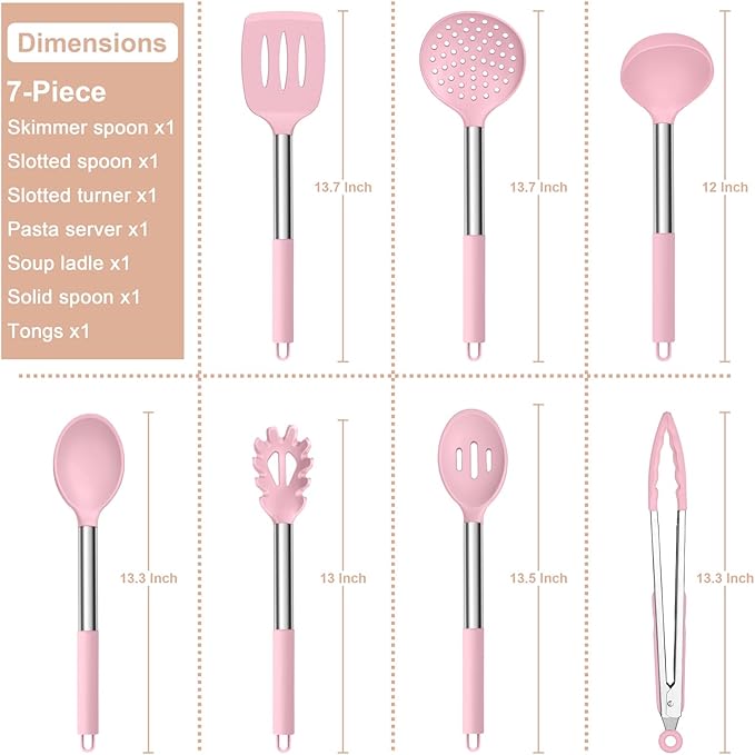E-far Silicone Cooking Utensils Set, Slotted Turner, Soup Ladle, Pasta Server - Image 2