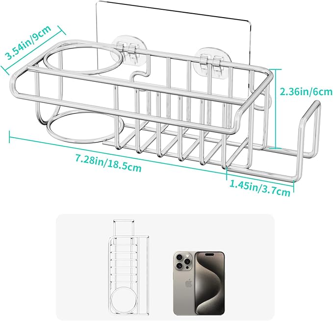 HapiRm 4 in 1 Sink Caddy Sponge Holder, SUS304 Stainless Steel Kitchen Brush - Image 5
