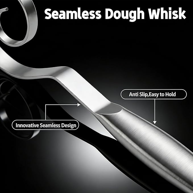 TEEVEA Seamless Danish Dough Whisk Stainless Steel Sourdough Bread Pizza Pastry - Image 2