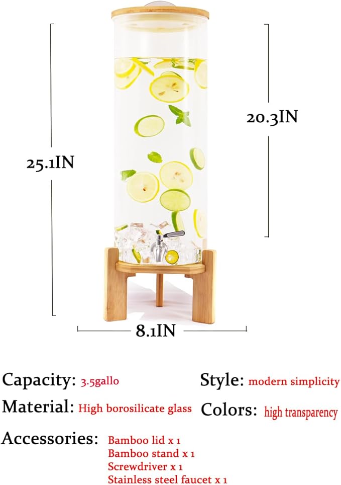 Beverage Dispenser, 3.5 Gallon Glass Drink Dispenser - Image 3