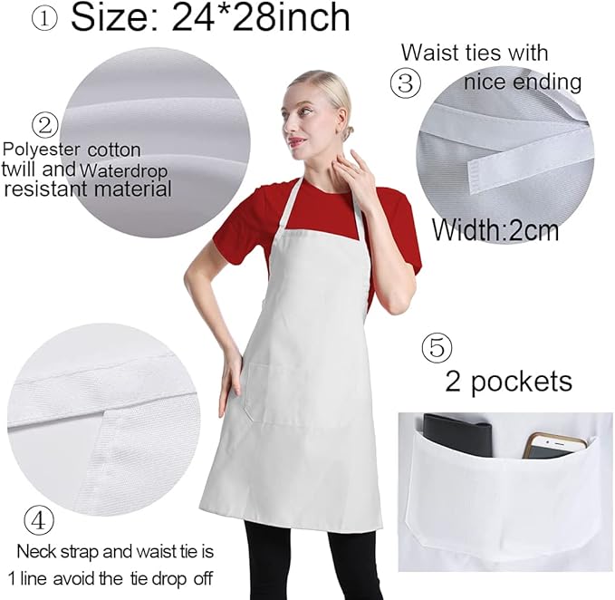 12 Pcs Bib Bulk White Aprons for Women Men Adult Girls Unisex - Image 5