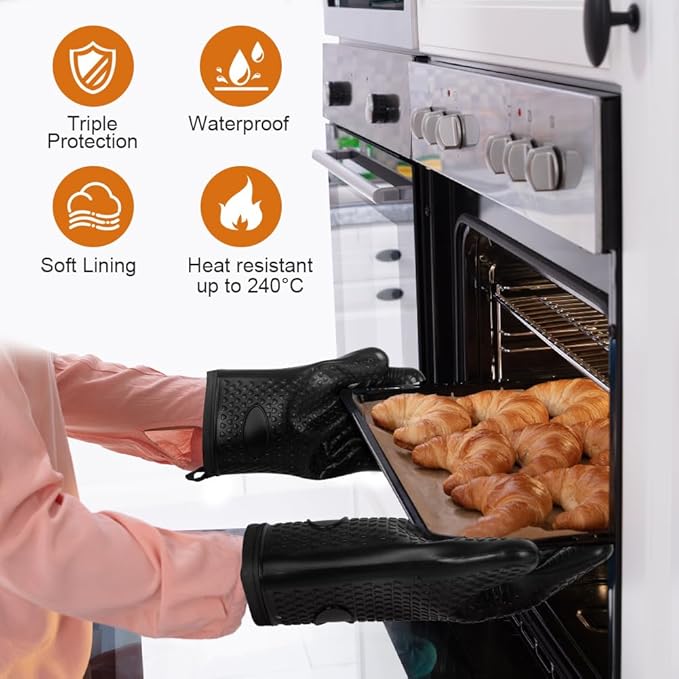 AUAUY Oven Mitts with 2 Pot Holders, Silicone Oven Gloves Heat Resistant 464°F - Image 4