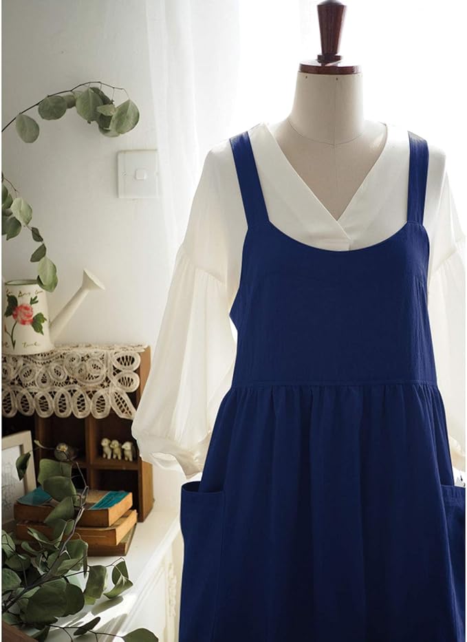 Uaussi Cotton Linen Apron Cross Back Work Apron - Image 5