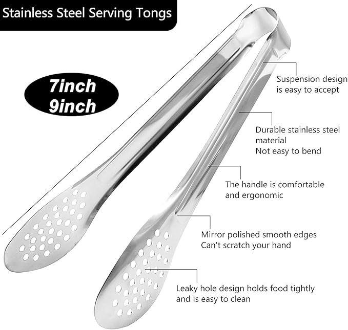 6 Pack Buffet Tongs, Stainless Steel Serving Tongs Serving Utensils 9Inch - Image 2