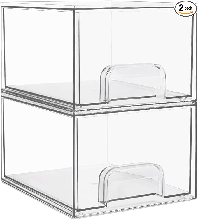 Vtopmart 2 Pack Small Clear Stackable Storage Drawers, Acrylic Bathroom Makeup by Vtopmart
