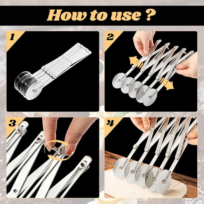 5 Wheel Pastry Cutter, Stainless Pizza Slicer, with1 Pc Double Wheel Cutter - Image 4