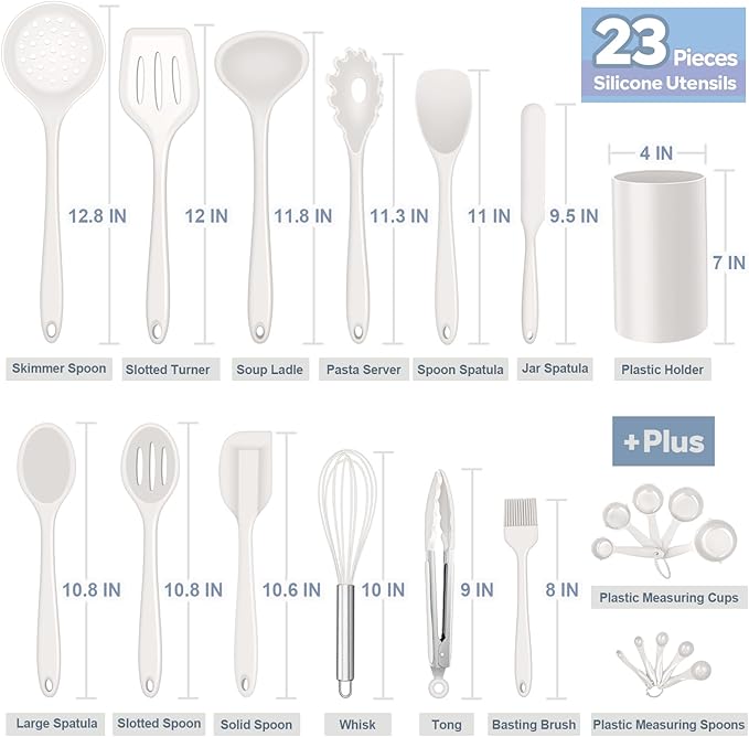 Silicone Kitchen Utensils Set, E-far 23 Pcs White Cooking Utensils Tools - Image 3