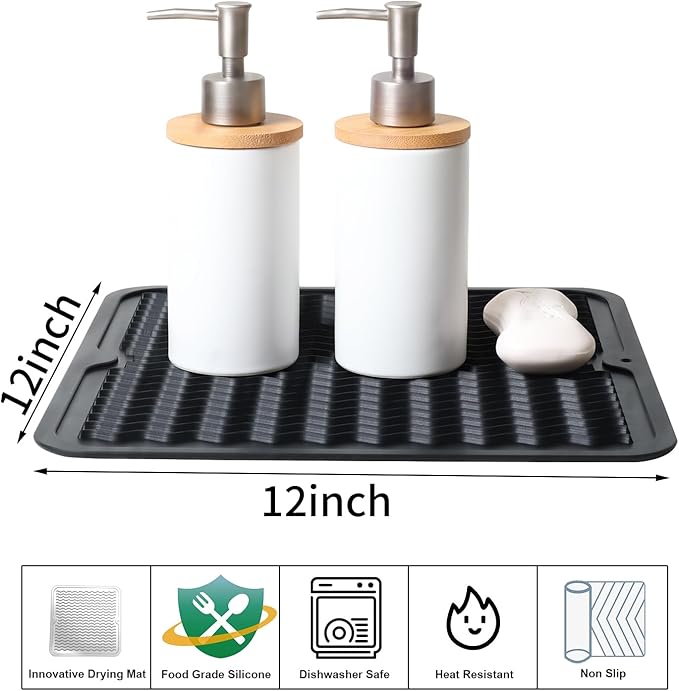 ZLR 2 Pcs Silicone Dish Drying Mat 12" x 12" Square - Image 2