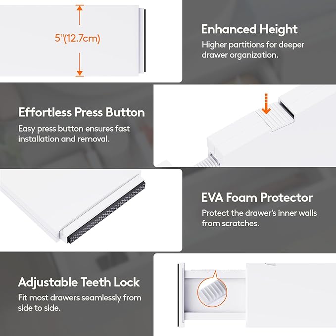 Lifewit 10 Pack 5" High Drawer Dividers 34-56cm/13.5-22" Adjustable Drawer - Image 6