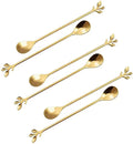 Long Handle Ice Tea Spoons Set Ice Cream Leaf Spoon Stainless Steel Cocktail by Kylebeer