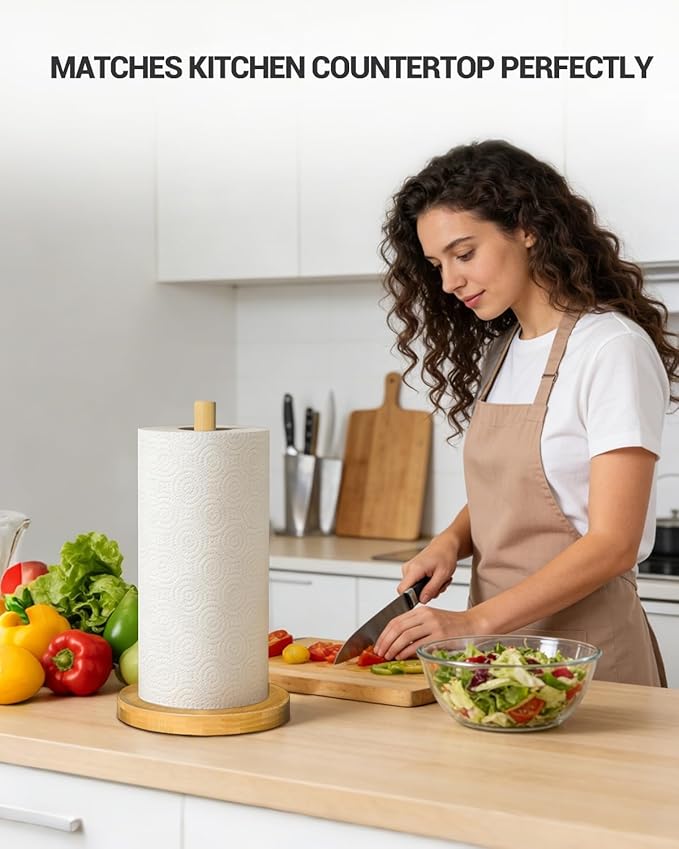 NESAPTO Paper Towel Holder Countertop, Wooden Freestanding Paper Towel Stand - Image 7