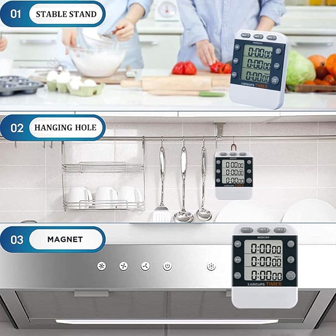 Digital Dual Kitchen Timer for Cooking, 3 Channels Count Down/up Triple Multi - Image 5