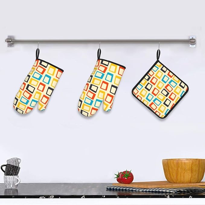 Mid Century Modern Oven Mitts and Pot Holders Sets of 3 Retro Heat Resistant - Image 6