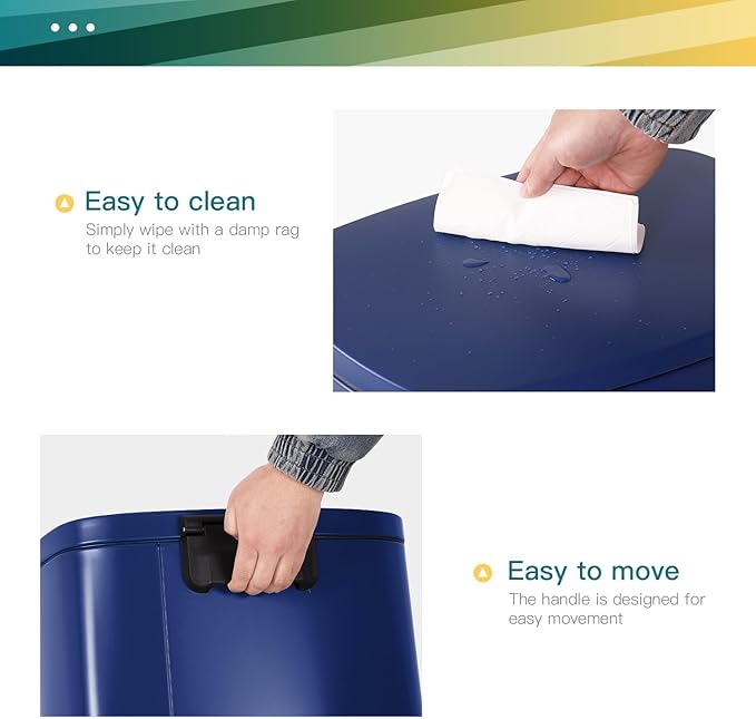FDW | 13 Gallon Trash Can with Lid | Deep Blue | Fingerprint-Proof | Made of - Image 6