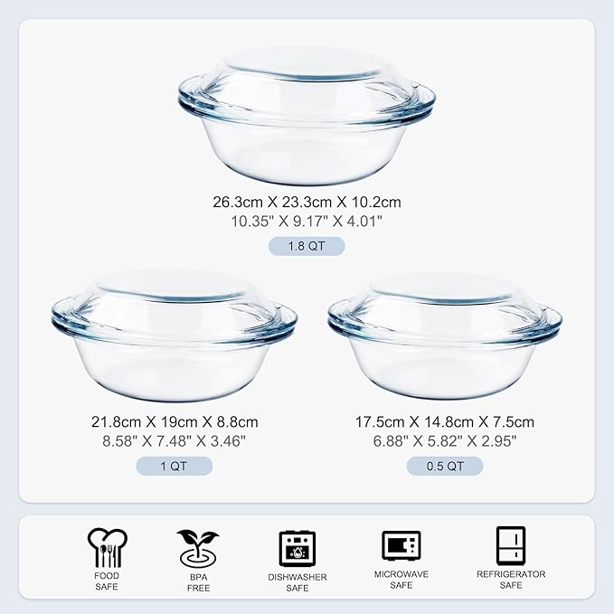 Set of 6 Round Glass Casserole Dishes, Nesting Glass Baking Dish Set - Image 4