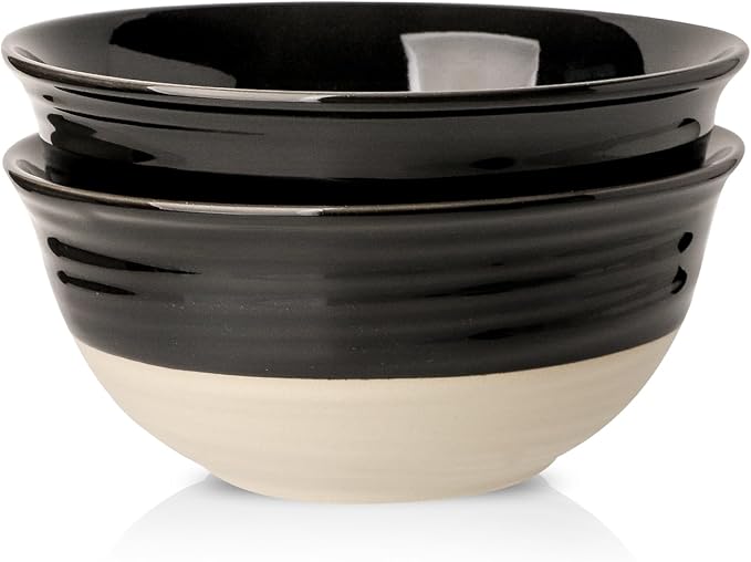 HASENSE Large Porcelain Serving Bowls Set of 2, 60 Oz 8.5 Inch Black & Beige by Hasense