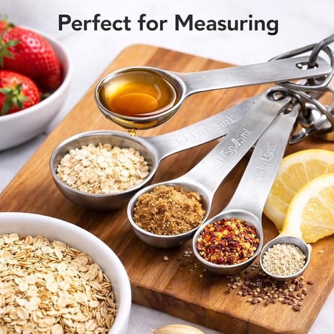 Stainless Steel Measuring Spoons Set of 6, Heavy Duty, - Image 2