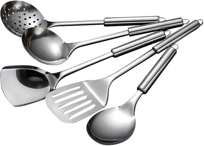 5 PCS Cooking Utensils Set Stainless Steel Kitchen Utensils Gadgets Resistant by LKEREJOL
