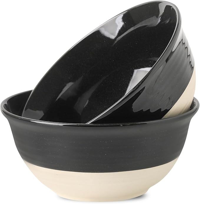 HASENSE Large Ceramic Serving Bowls Set of 2, 84 Oz 9 Inch Black & Beige by Hasense