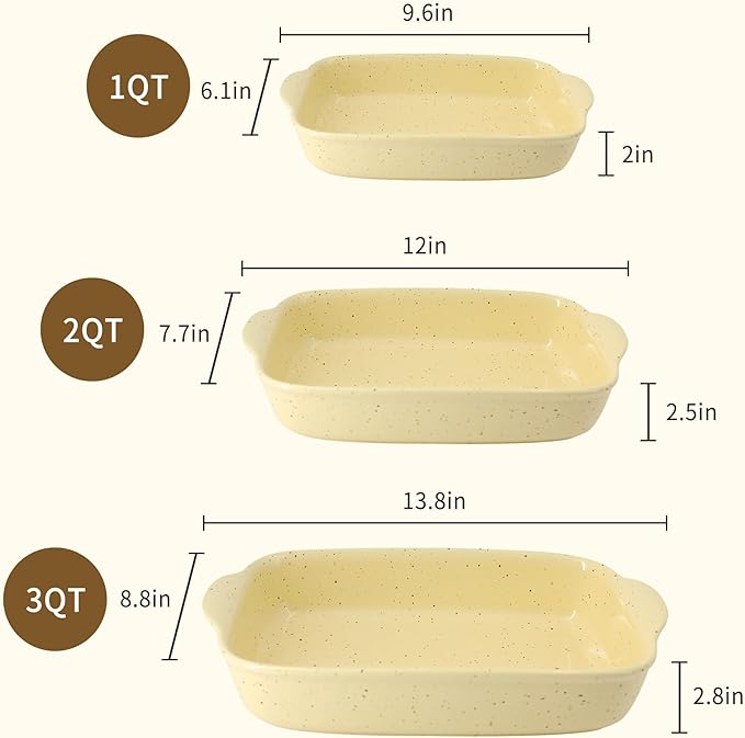 Casserole Dish Set of 3, Lasagna Pan, Ceramic Bakeware - Image 2